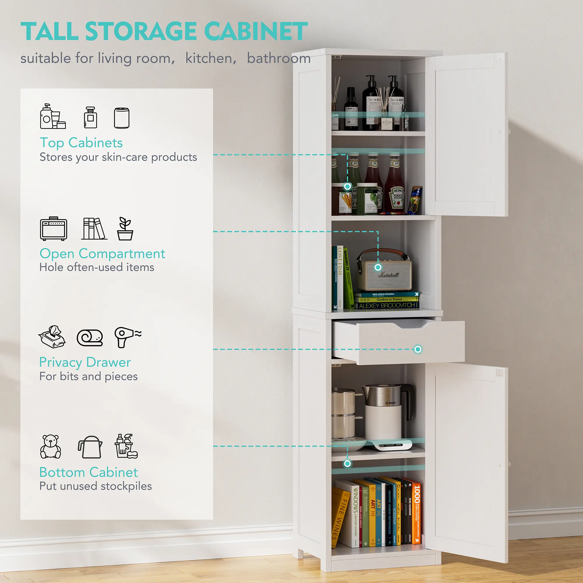 Armario alto para baño, mueble esquinero de almacenamiento lateral para cocina con estantes ajustables; mobiliario compacto para toallas, champús y artículos de limpieza; armario alto y estrecho de pie para el hogar; versátil despensa estilo rústico (Farm