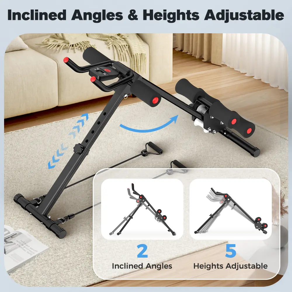 Máquina de entrenamiento abdominal ajustable y plegable Relife Sports con monitor LCD | Gimnasio en casa: fortalecimiento del core, abdominales y cintura | Protección para rodillas y bandas de resistencia/elásticas | Equipo de entrenamiento para brazos, p
