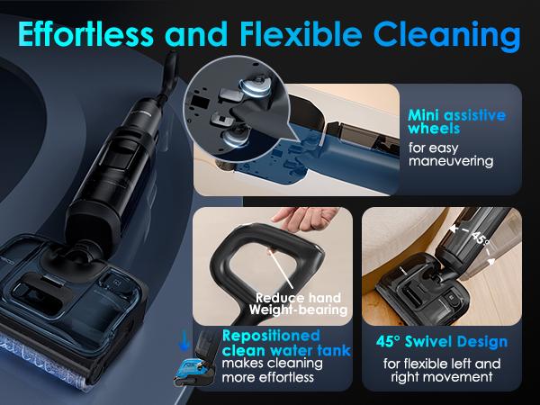 TINECO S7 Stretch Ultra Cordless Wet Dry Floor Vacuum Cleaner, 180&deg; Lay-Flat Anti-Tangle Design, 50-Minute Runtime, 185℉ Flashdry Self-Cleaning, Dual-Sided Edge Cleaning Function