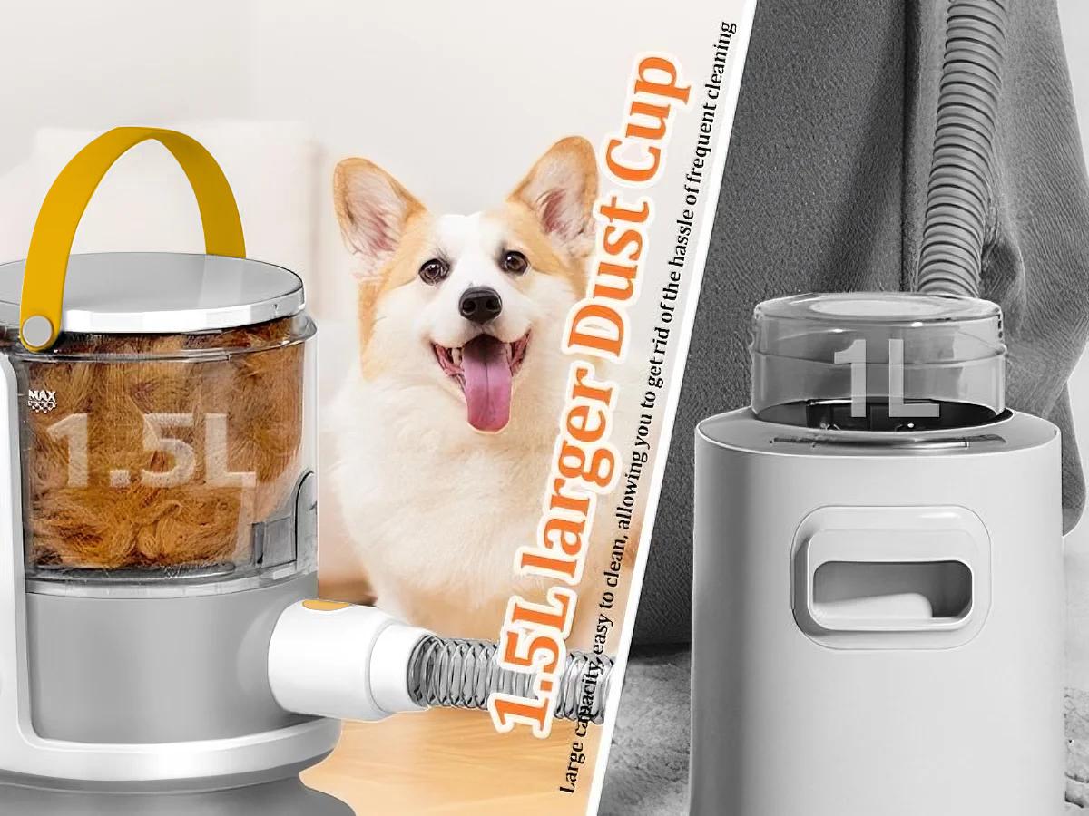 PUPPYOO 5-in-1 Dog Grooming Kit with 13000Pa Vacuum for Dogs & Cats, 1.5L Dust Cup, 4m Cord, Whisper-Quiet Operation, Adjustable Guard Combs, Hair Remover Roller