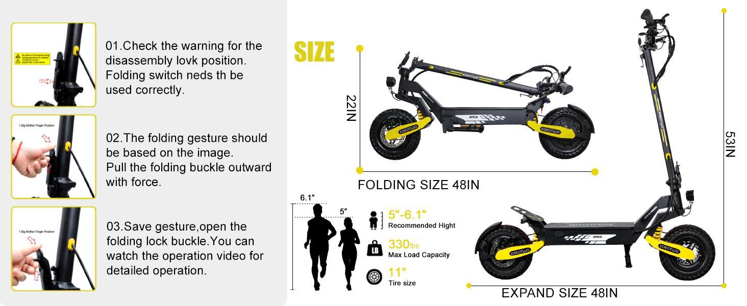 GT06 Adult electric scooter, high power, 1200 W, 48V13/23.4 ampere-hour battery, 20-40 miles range, 11-inch all-terrain tires, foldable, with front and rear shock absorption, suitable for teenagers' commuting.