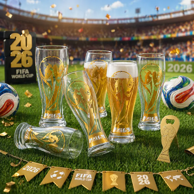 Vaso de cerveza clásico oficial de la Copa Mundial de la FIFA 26 con sello dorado - Edición de coleccionista Summervibes. Vasos para bebidas.