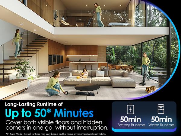 TINECO S7 Stretch Ultra Cordless Wet Dry Floor Vacuum Cleaner, 180&deg; Lay-Flat Anti-Tangle Design, 50-Minute Runtime, 185℉ Flashdry Self-Cleaning, Dual-Sided Edge Cleaning Function