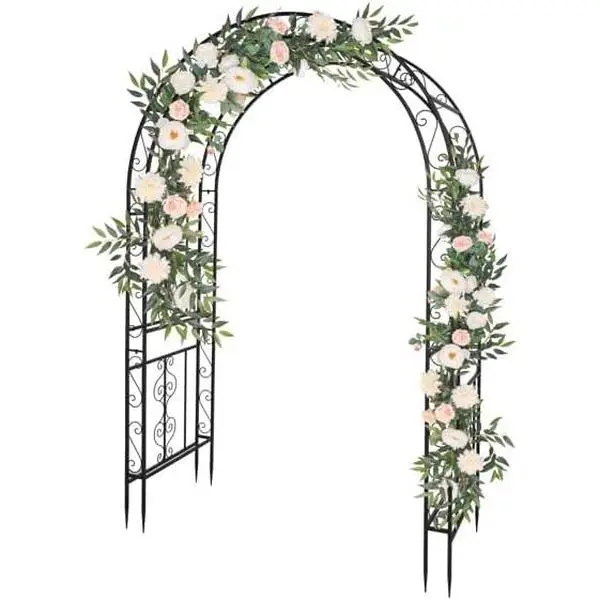 Pérgola de arco de hierro forjado, soporte para plantas trepadoras de patio, decoración para ceremonias de bodas al aire libre — Ideal para la entrada de patios, jardines, parques y porches.