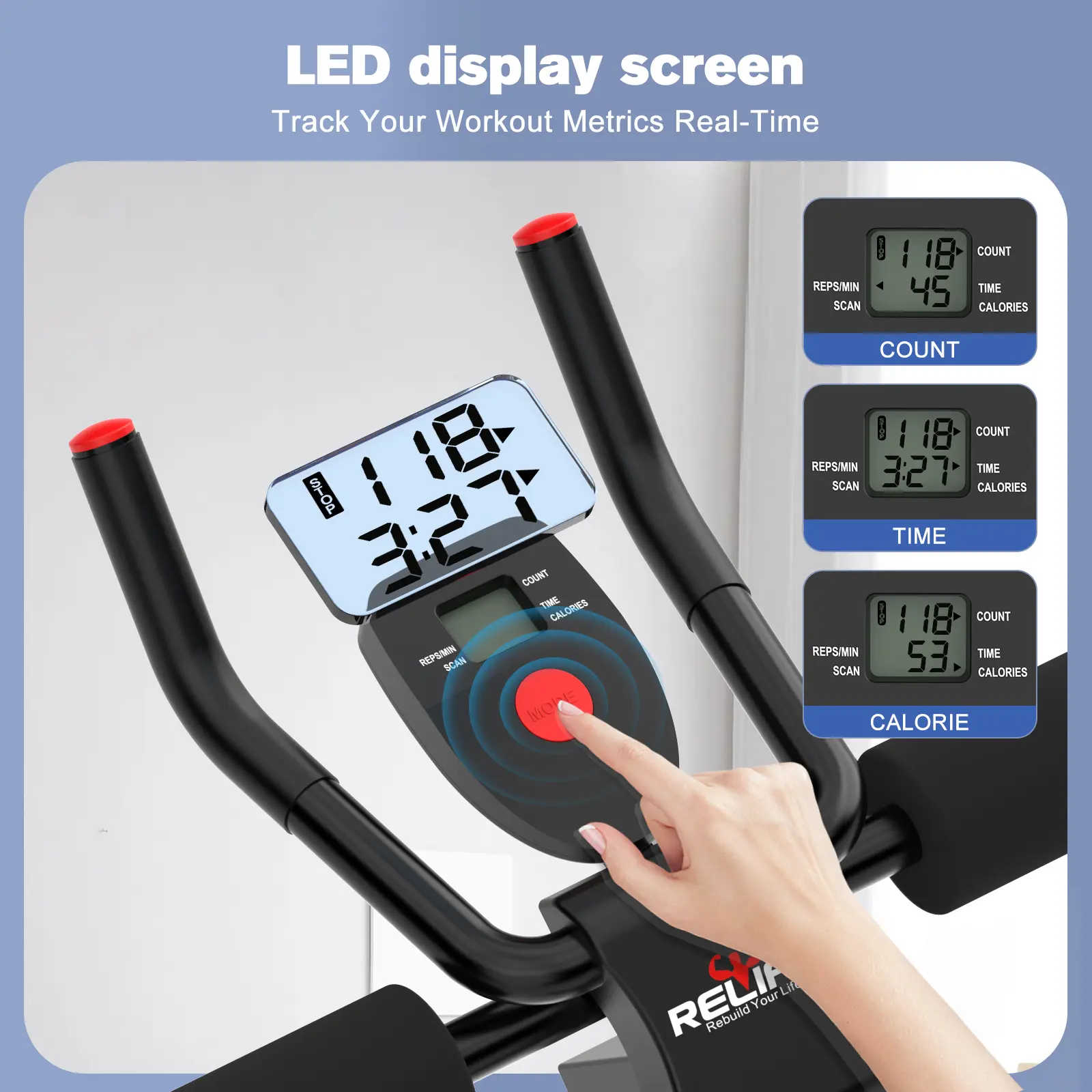 Máquina de entrenamiento abdominal ajustable y plegable Relife Sports con monitor LCD | Gimnasio en casa: fortalecimiento del core, abdominales y cintura | Protección para rodillas y bandas de resistencia/elásticas | Equipo de entrenamiento para brazos, p