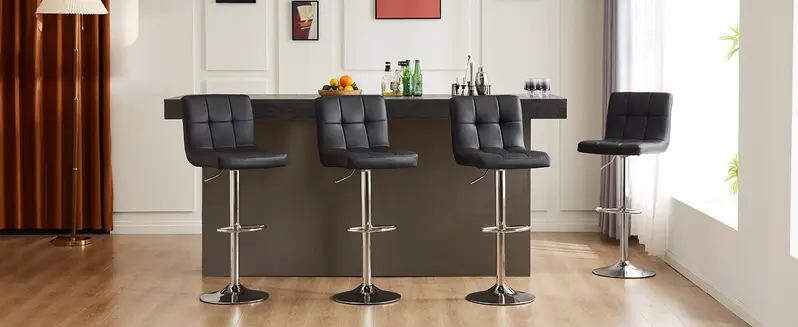 Sweetcrispy Armless Modern Adjustable Barstools - PU Leather Swivel Dining Chairs with Hydraulic Height Lift, Thick Seat Cushions, Backrests, Steel Frame for Home Kitchen Counter Use