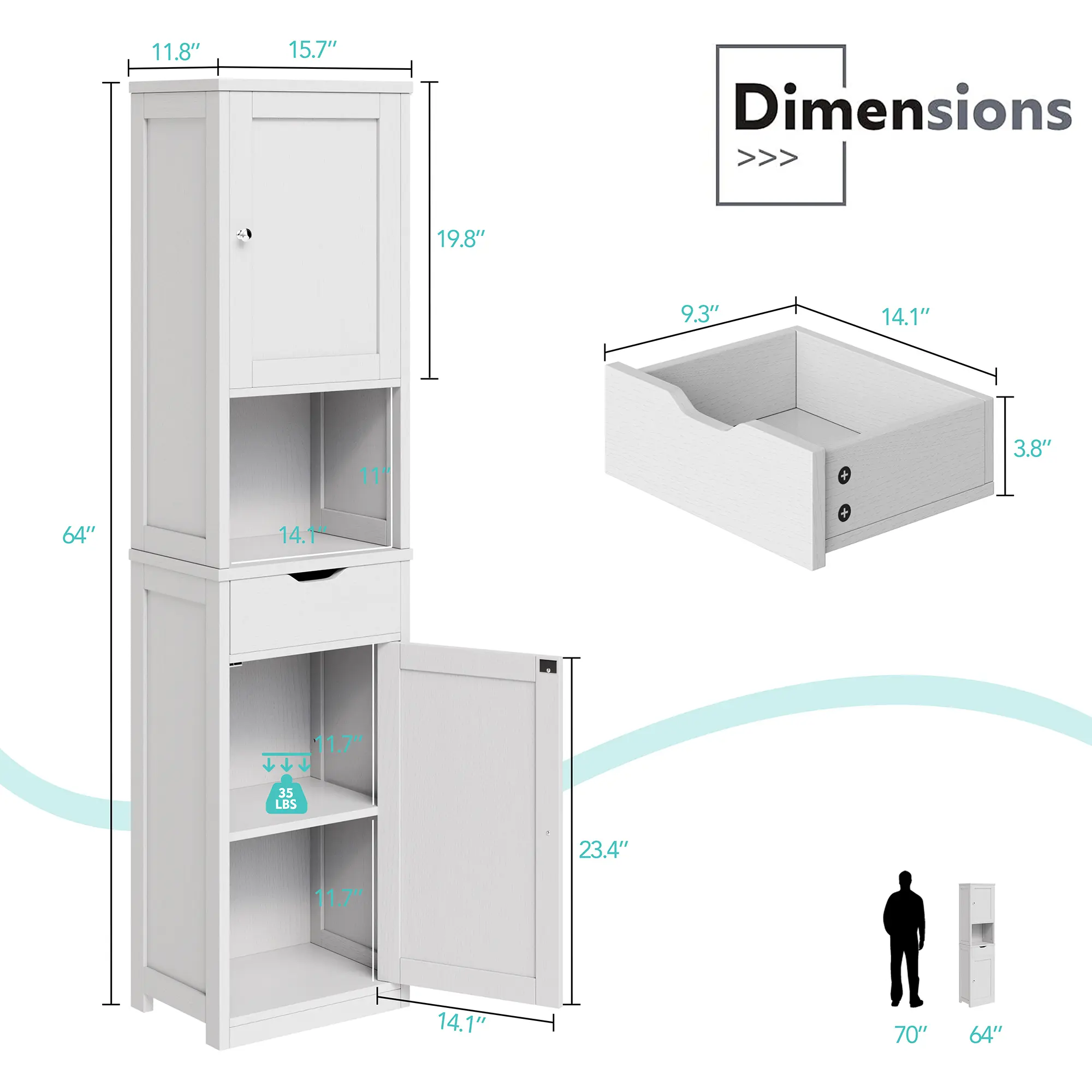 Armario alto para baño, mueble esquinero de almacenamiento lateral para cocina con estantes ajustables; mobiliario compacto para toallas, champús y artículos de limpieza; armario alto y estrecho de pie para el hogar; versátil despensa estilo rústico (Farm