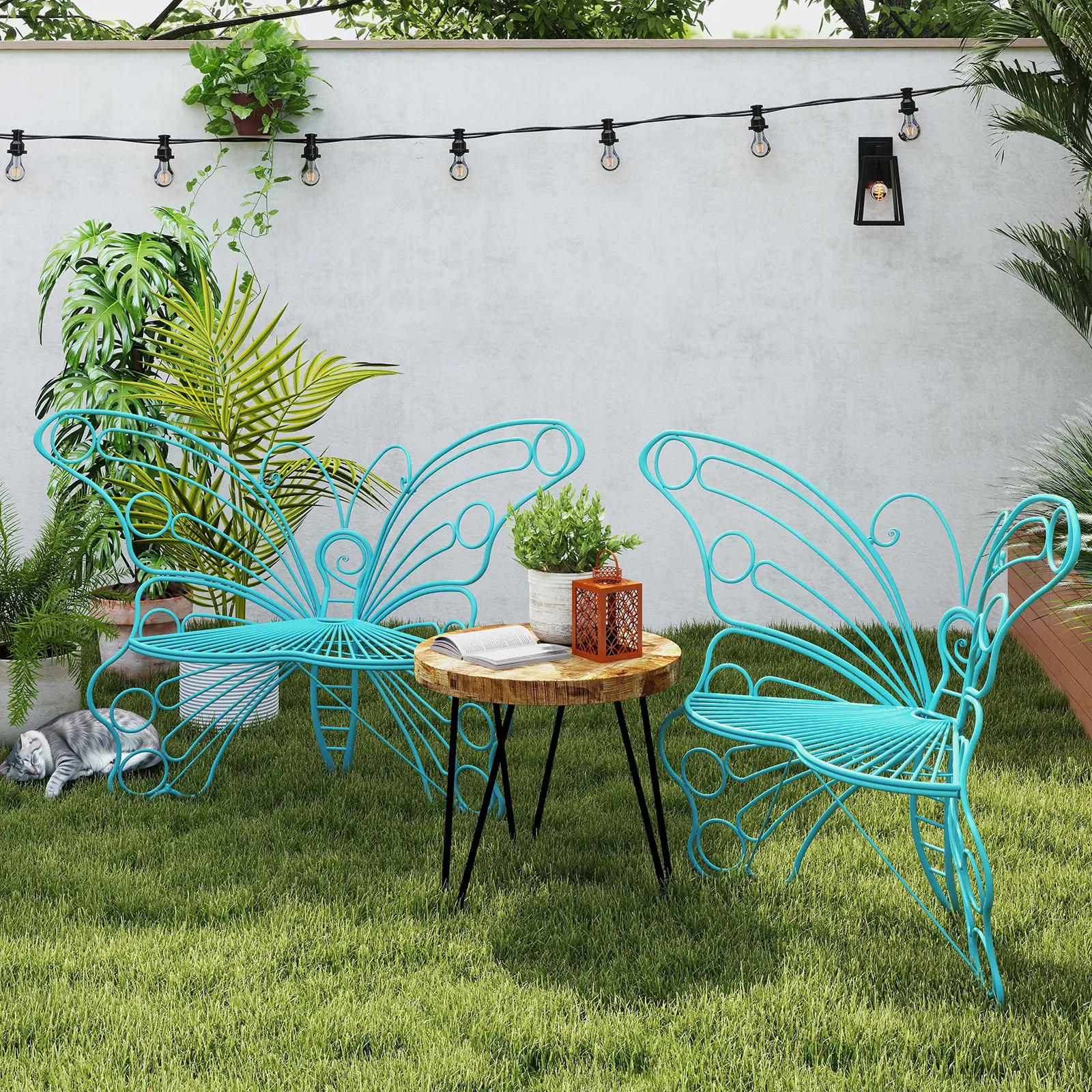 Sillas mariposa metálicas para exteriores — Estética Y2K, estilo Boho y Cottagecore — Asientos para patio, jardín y terraza — Encantadoras y resistentes: ideales para amantes de las plantas y familias 