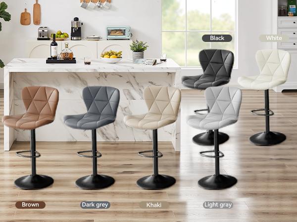 Modern Bar Stools, Adjustable Faux Leather Upholstered Swivel Bar Stools, Counter Height Bar Chairs with Back for Kitchen Island, Black Modern Bar Stools, Adjustable Faux Leather Upholstered Swivel Bar Stools, Counter Height Bar Chairs with Back for Kitchen Island, Black