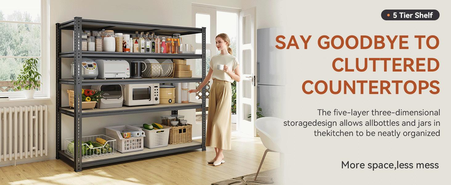 【summervibes】TryLazy 5-Tier Adjustable Metal Shelving Unit - Heavy Duty Storage Rack for Garage, Warehouse, Pantry, Kitchen Organizer