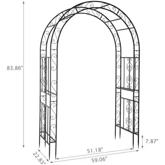 Pérgola de arco de hierro forjado, soporte para plantas trepadoras de patio, decoración para ceremonias de bodas al aire libre — Ideal para la entrada de patios, jardines, parques y porches.