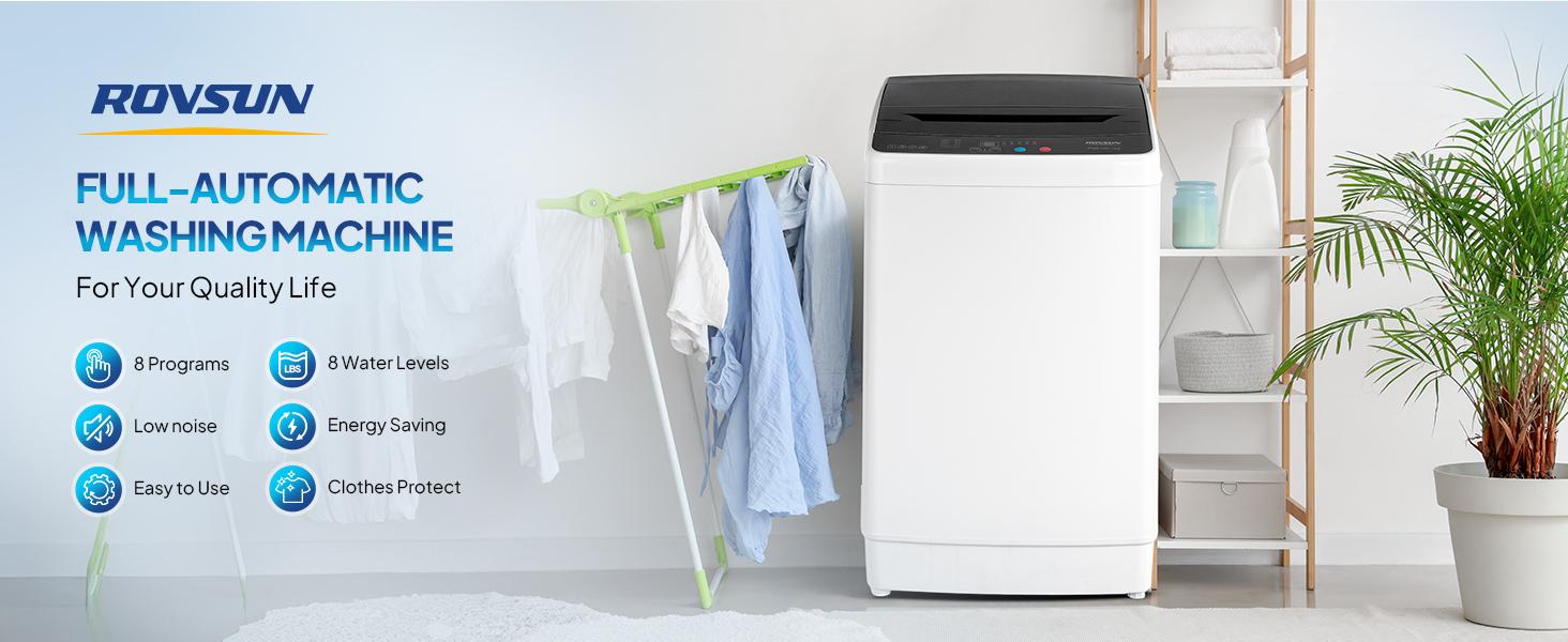 ROVSUN 17.8/25/30LBS Washing Machine, Full-Automatic Portable Washer with Stainless Steel Drum, Electric Laundry Machine, Washer and Spin Dryer Combo with Drain Pump for Home, Apartment