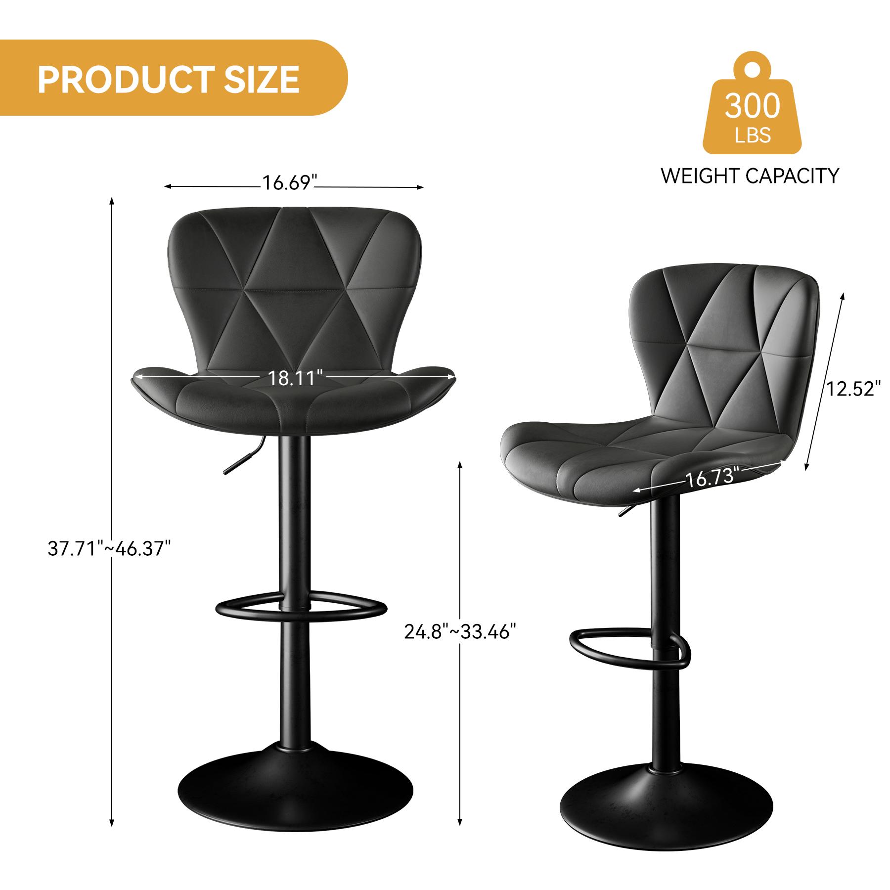 Modern Bar Stools, Adjustable Faux Leather Upholstered Swivel Bar Stools, Counter Height Bar Chairs with Back for Kitchen Island, Black Modern Bar Stools, Adjustable Faux Leather Upholstered Swivel Bar Stools, Counter Height Bar Chairs with Back for Kitchen Island, Black