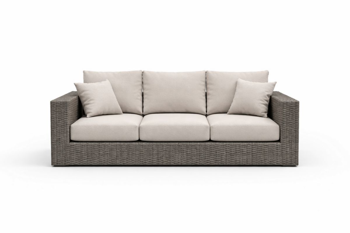 3-Sitzer Sofa Rattan Aluminium Beige Kissen