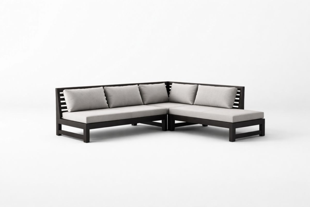 Ecksofa Set Aluminiumrahmen Graue Kissen