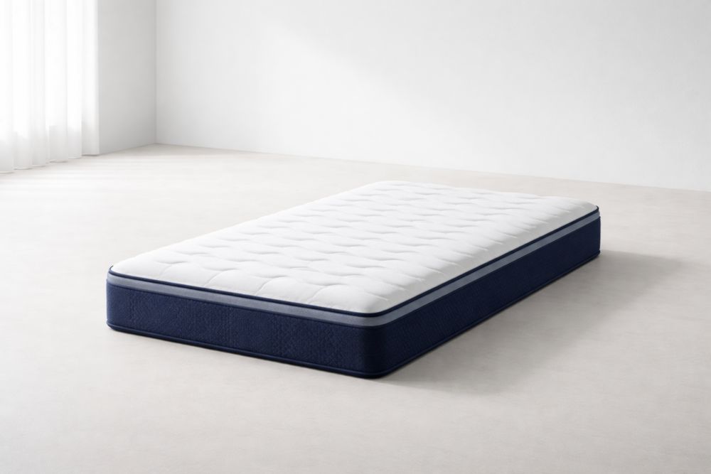 Matratze 200x90x18 cm Taschenfederkern Polyesterbezug Weiß-Blau