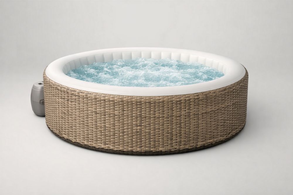 Runder aufblasbarer Whirlpool mit Massagedüsen, synthetisches Rattan, Ø 200 cm