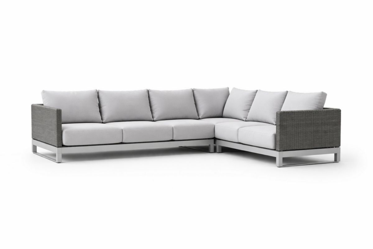 Ecksofa für Außenbereich Rattan Grau Aluminiumrahmen