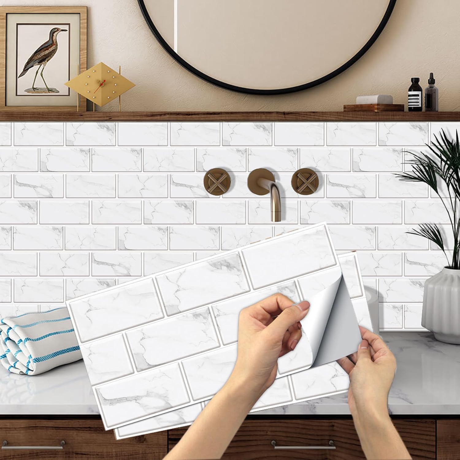 12-Sheet White Peel and Stick Wall Tile