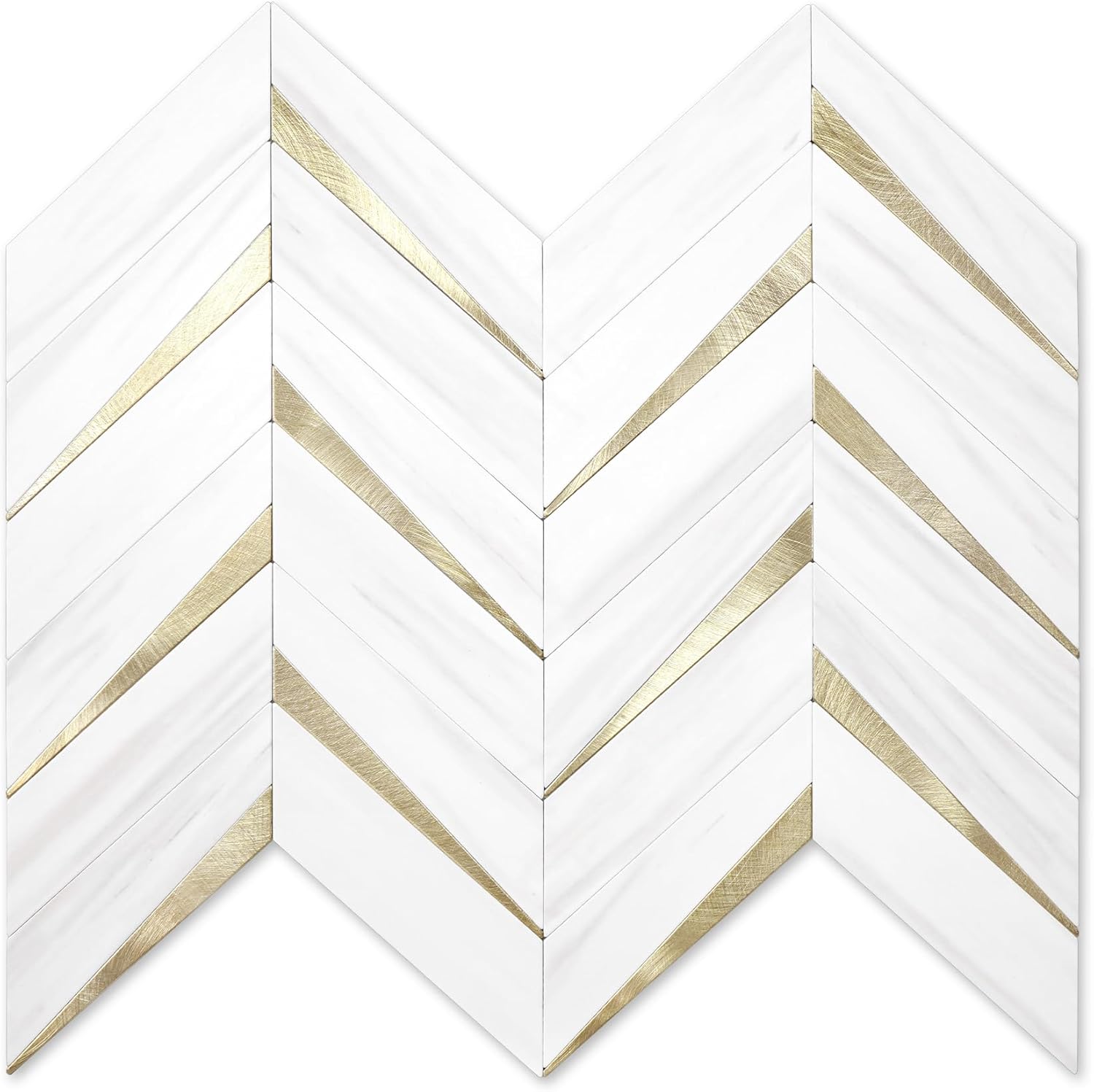 10-Sheet Herringbone Tile Peel and Stick Backsplash, Beige Mixed Metal Gold PVC Stick on Backsplash, Self Adhesive Wall Tile for Kitchen and Bathroom