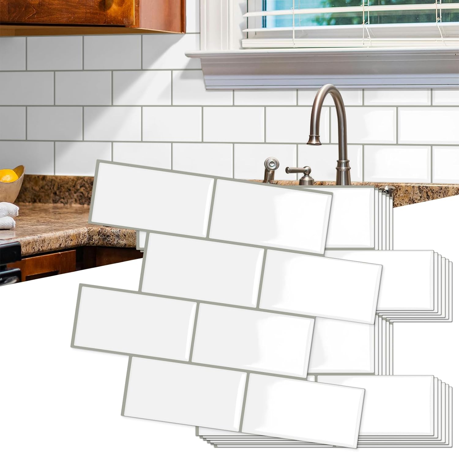 10-Sheet Thick Peel and Stick Kitchen Backsplash Tiles