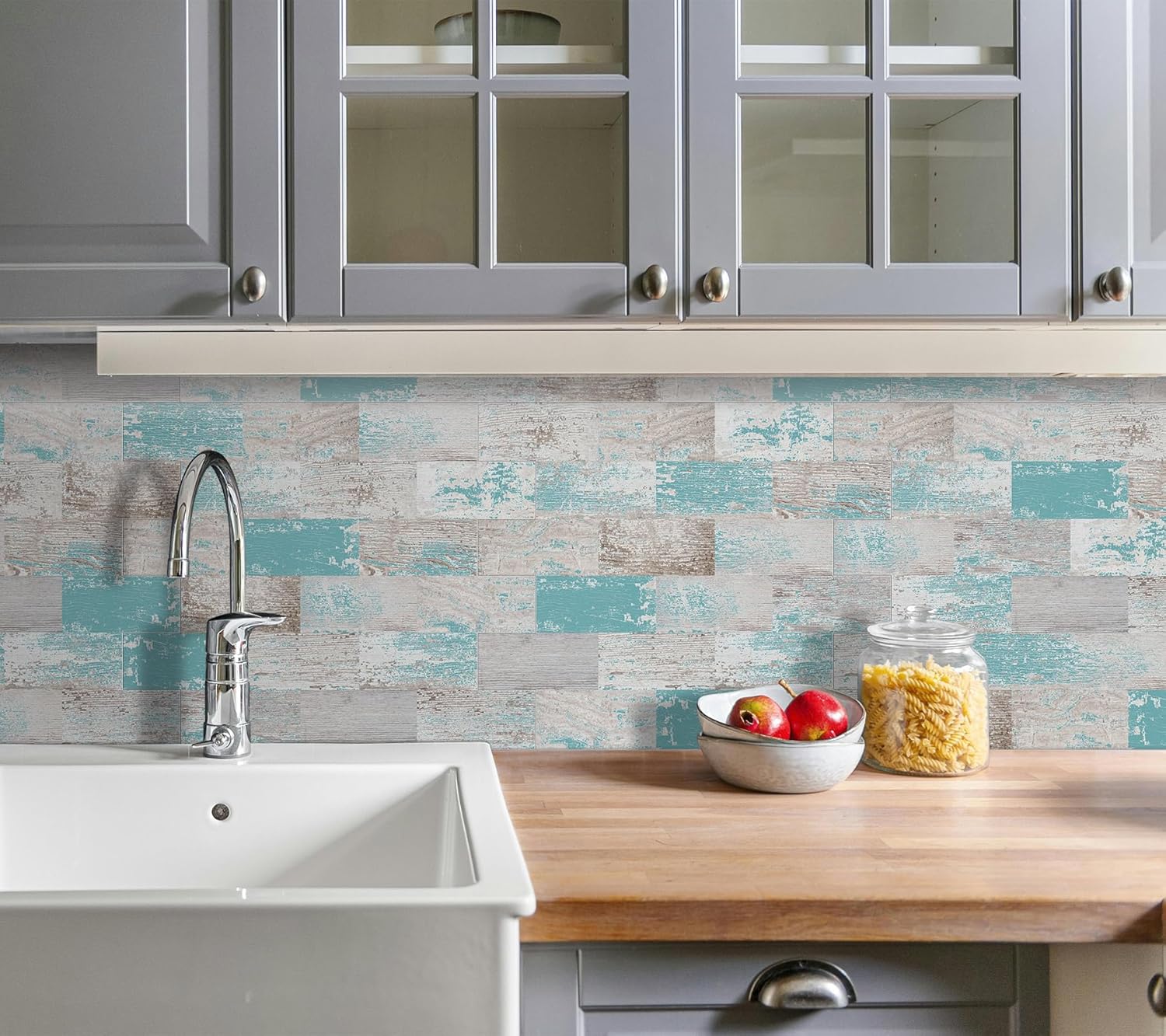 20-Sheet Peel and Stick Rustic Backsplash Wall Tile Self Adhesive for Kitchen Farmhouse Faux Wood Look (13.5" x 11.4")