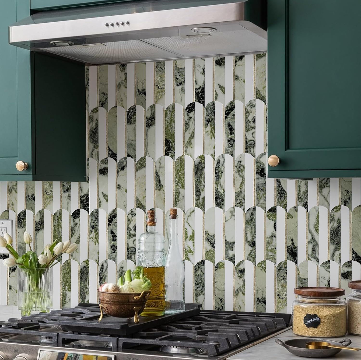 Peel and Stick Backsplash Seamless Tile for Kitchen and Bathroom,White and Beige Slate PVC Mixed Light Gold Self Adhesive Fish Scale Metal Mosaic Tiles (10 Sheets)