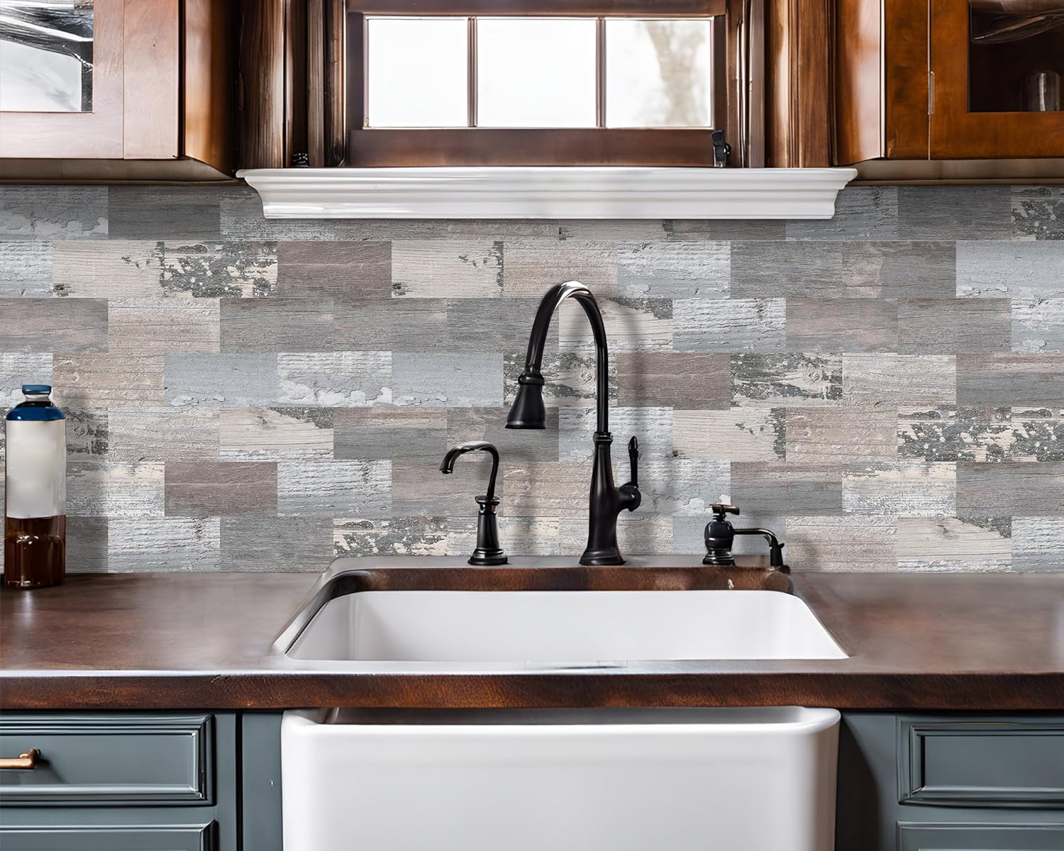 20-Sheet Peel and Stick Rustic Backsplash Wall Tile Self Adhesive for Kitchen Farmhouse Faux Wood Look (13.5" x 11.4")