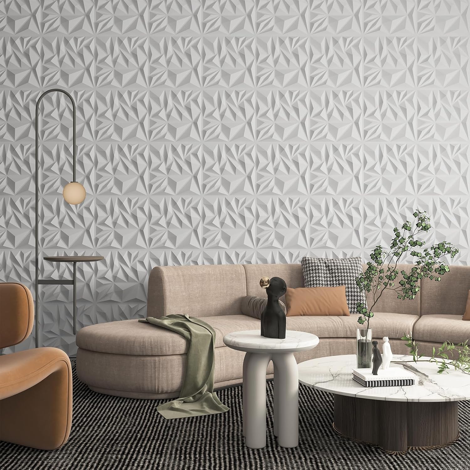 33-Pack 3D Wall Panels for Interior Wall Decor, Modern Diamond Textured Accent Wall Paneling for Gaming Living Room TV Wall Background, 12 x 12 inch White