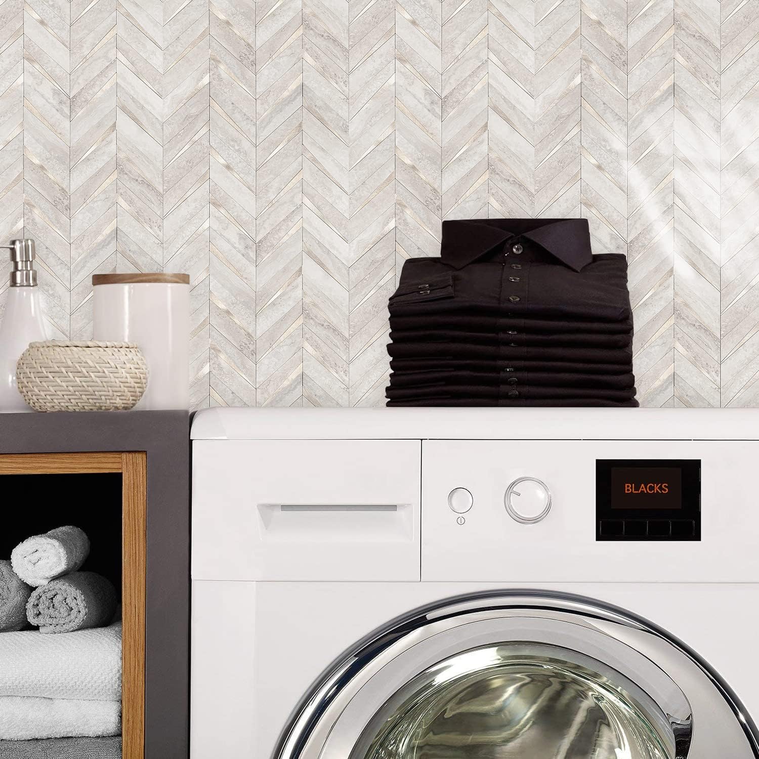 10-Sheet Herringbone Tile Peel and Stick Backsplash, Beige Mixed Metal Gold PVC Stick on Backsplash, Self Adhesive Wall Tile for Kitchen and Bathroom