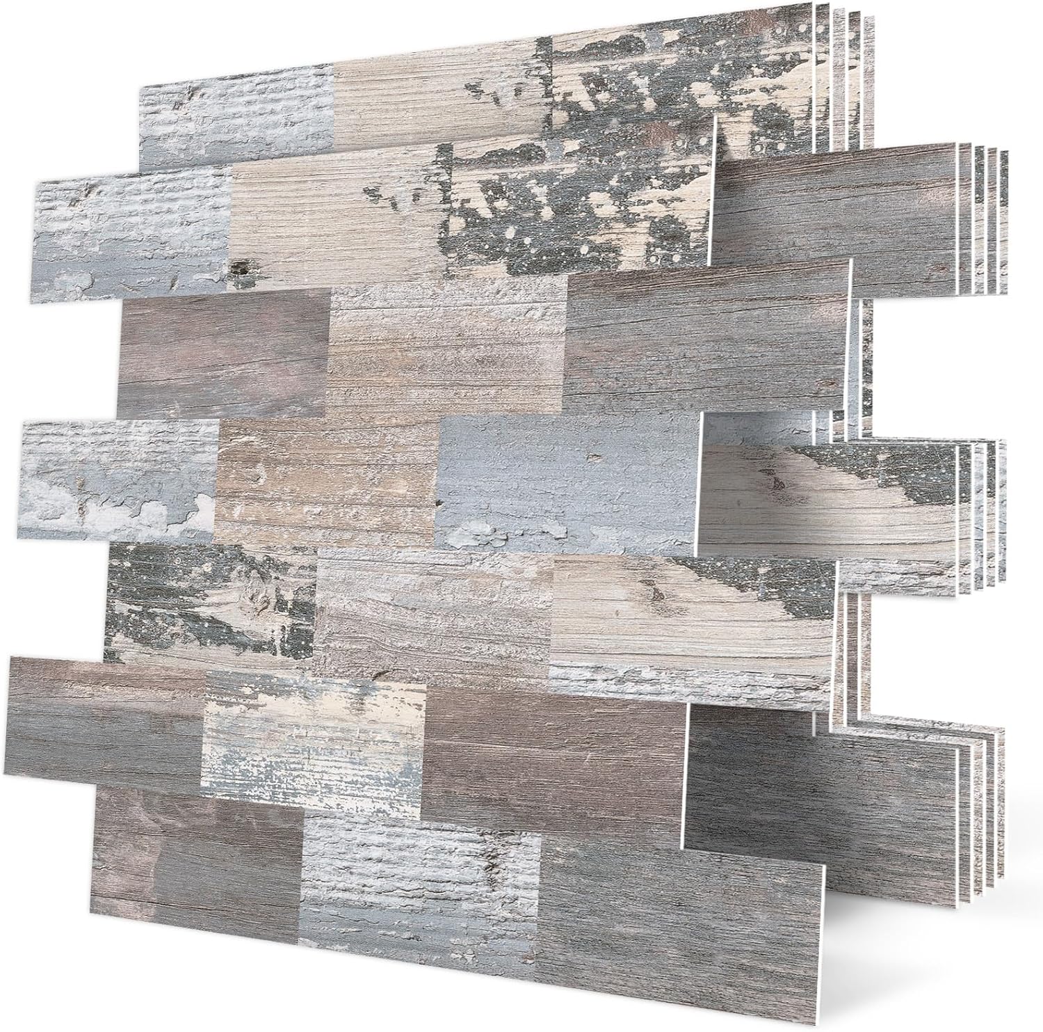 20-Sheet Peel and Stick Rustic Backsplash Wall Tile Self Adhesive for Kitchen Farmhouse Faux Wood Look (13.5" x 11.4")