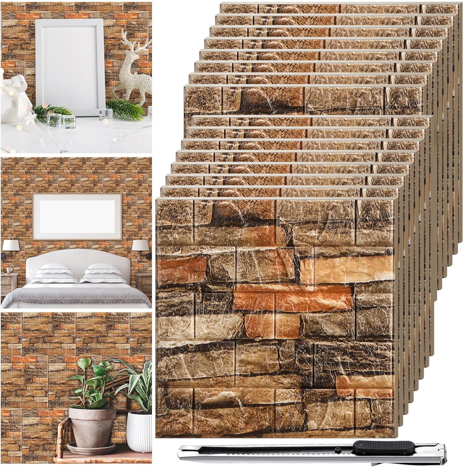 30 Pcs 28.81 Sq ft 3D Wall Panels Peel and Stick Foam Brick Wallpaper Printable Faux Brick Wall Panels Decorative Self Adhesive Tiles Waterproof(Black)