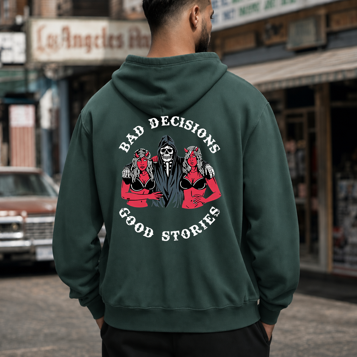 Bad Decisions Good Stories Skeleton T-Shirt & Hoodie