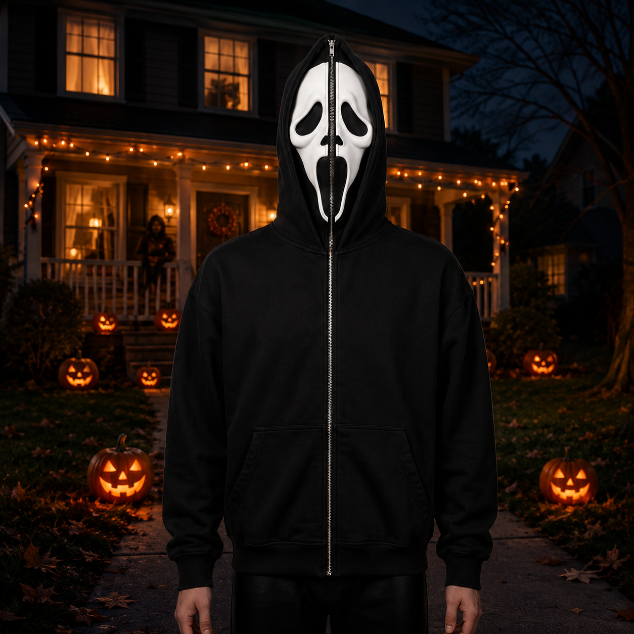 Halloween zip-up hoodie – Ghostface graphic design