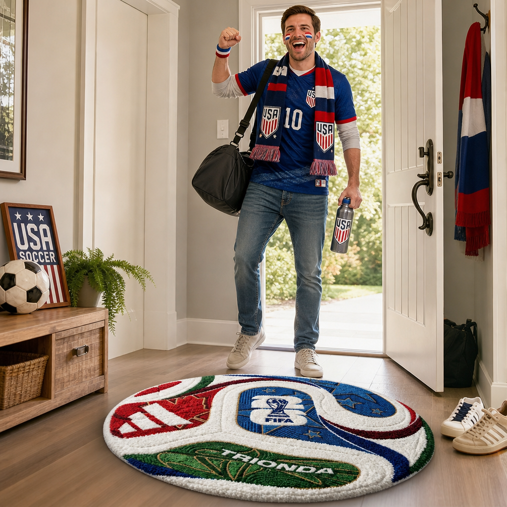 2026 World Cup Soccer Ball Round Tufted Rug