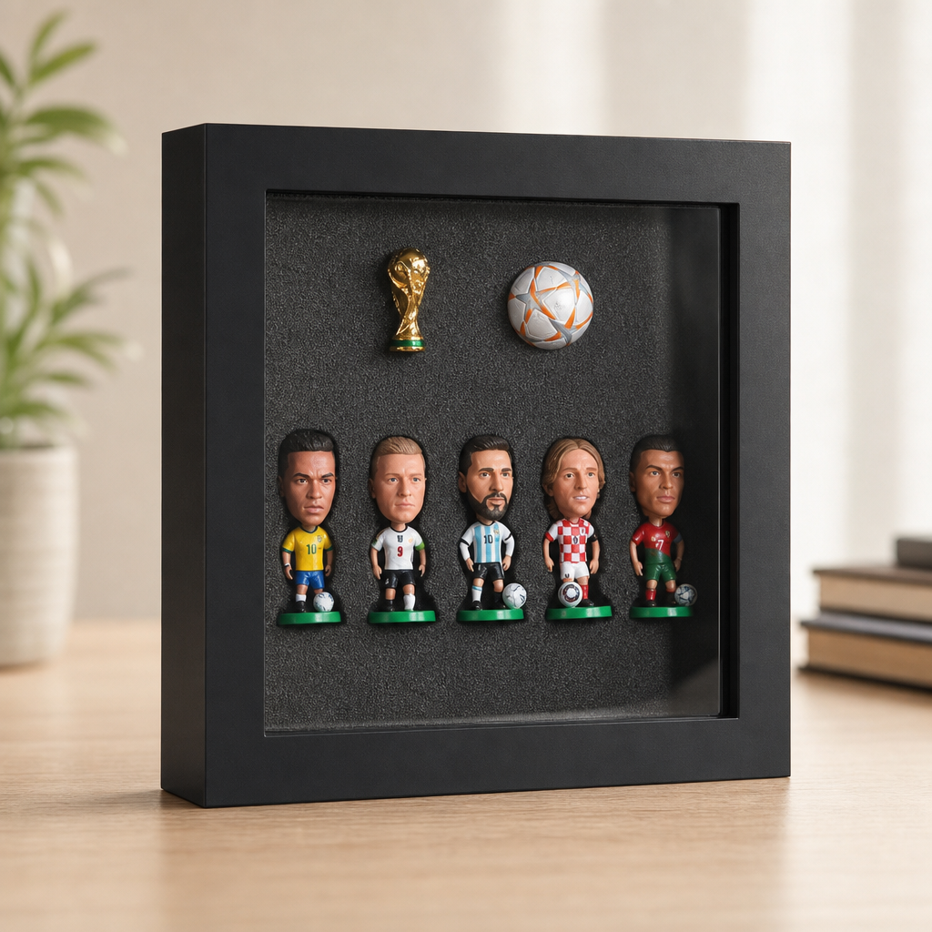 Offsideclub Premium World Cup Soccer Star Figure Gift Set - Collectible Mini Footballer Dolls with Replica Trophy & Match Ball, Deluxe Fan Memorabilia Display Box