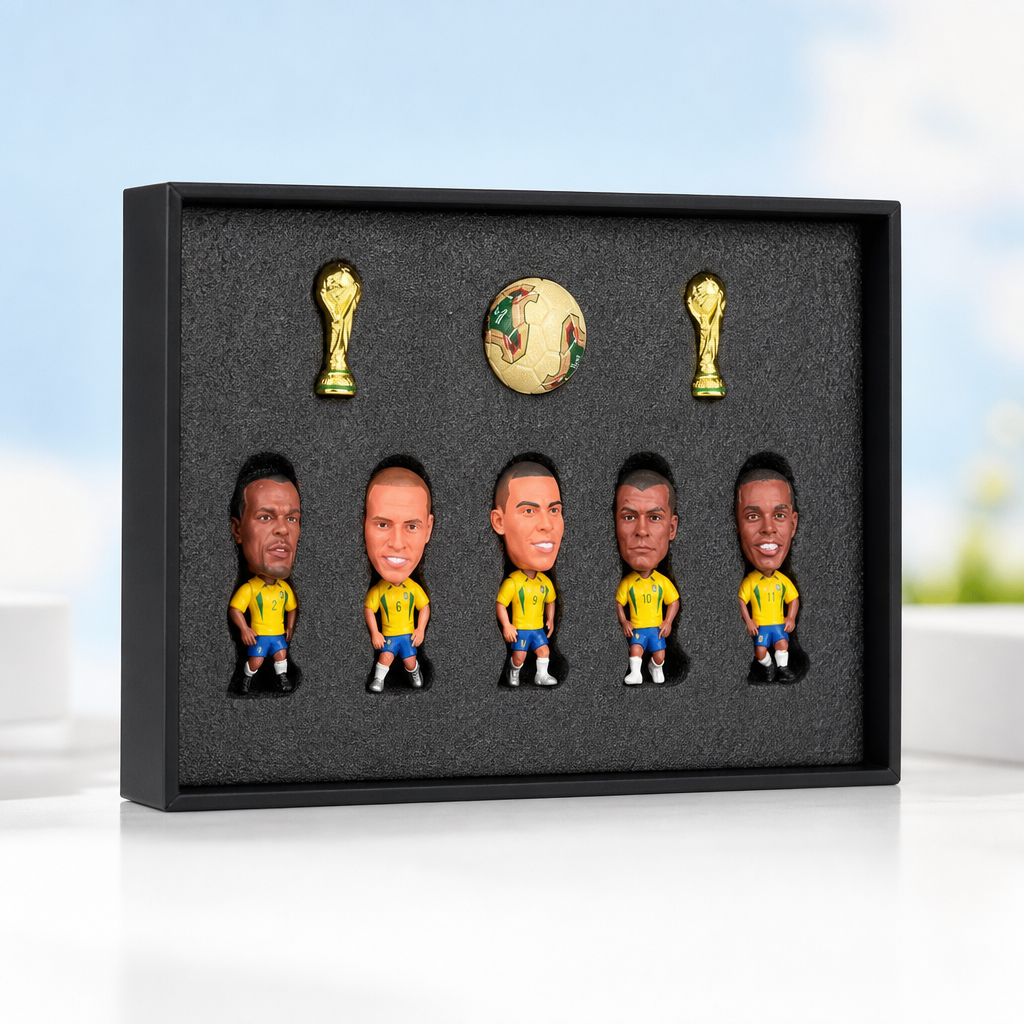 Offsideclub Premium World Cup Soccer Star Figure Gift Set - Collectible Mini Footballer Dolls with Replica Trophy & Match Ball, Deluxe Fan Memorabilia Display Box
