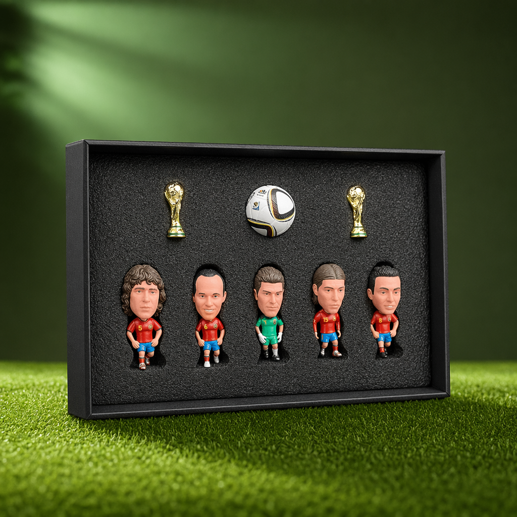 Offsideclub Premium World Cup Soccer Star Figure Gift Set - Collectible Mini Footballer Dolls with Replica Trophy & Match Ball, Deluxe Fan Memorabilia Display Box
