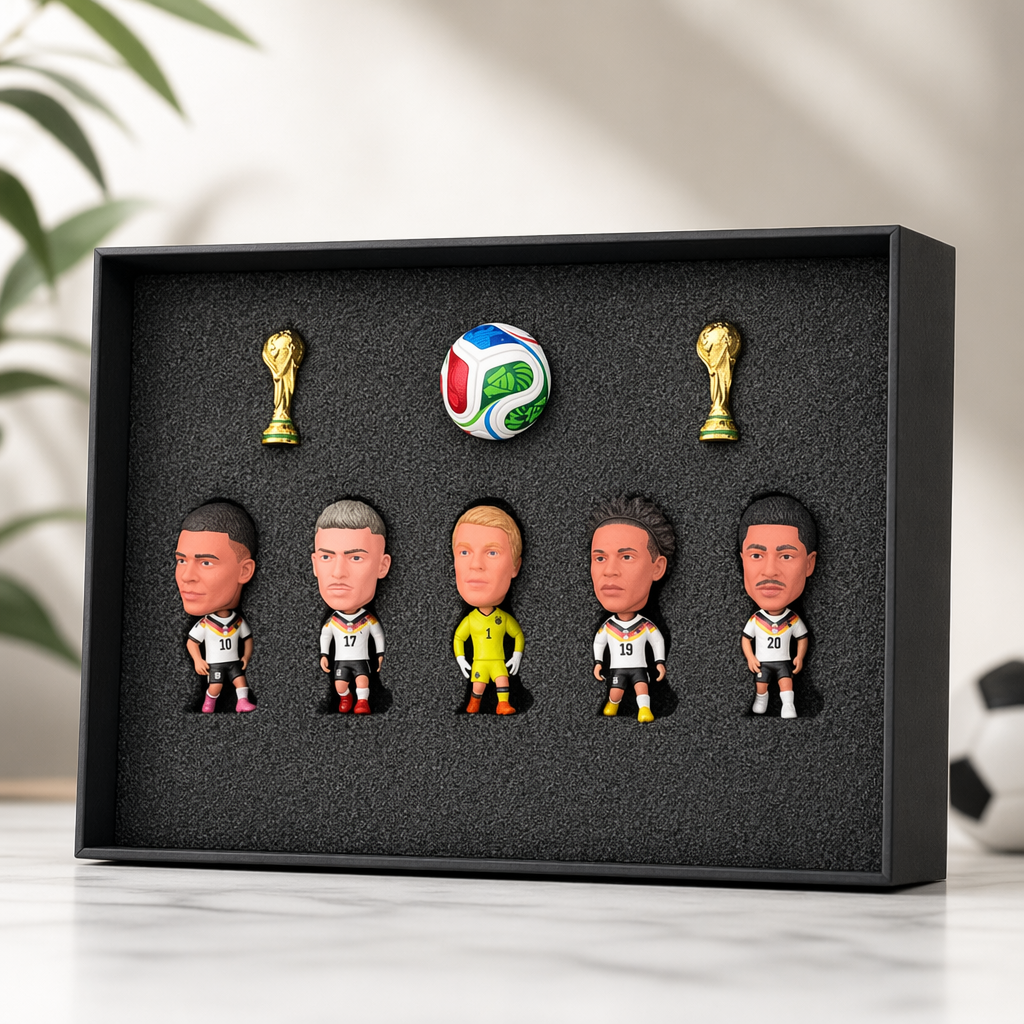 Offsideclub Premium World Cup Soccer Star Figure Gift Set - Collectible Mini Footballer Dolls with Replica Trophy & Match Ball, Deluxe Fan Memorabilia Display Box