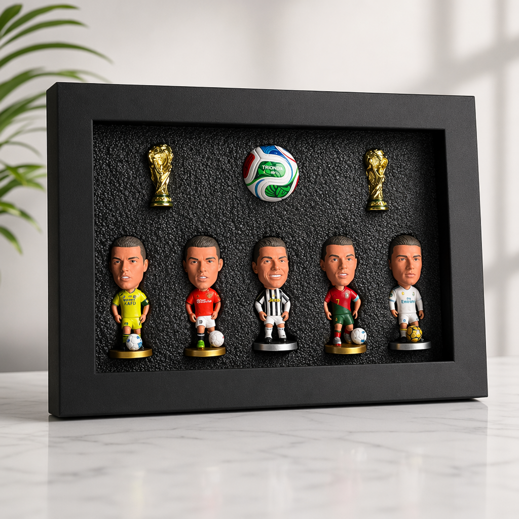 Offsideclub Premium World Cup Soccer Star Figure Gift Set - Collectible Mini Footballer Dolls with Replica Trophy & Match Ball, Deluxe Fan Memorabilia Display Box