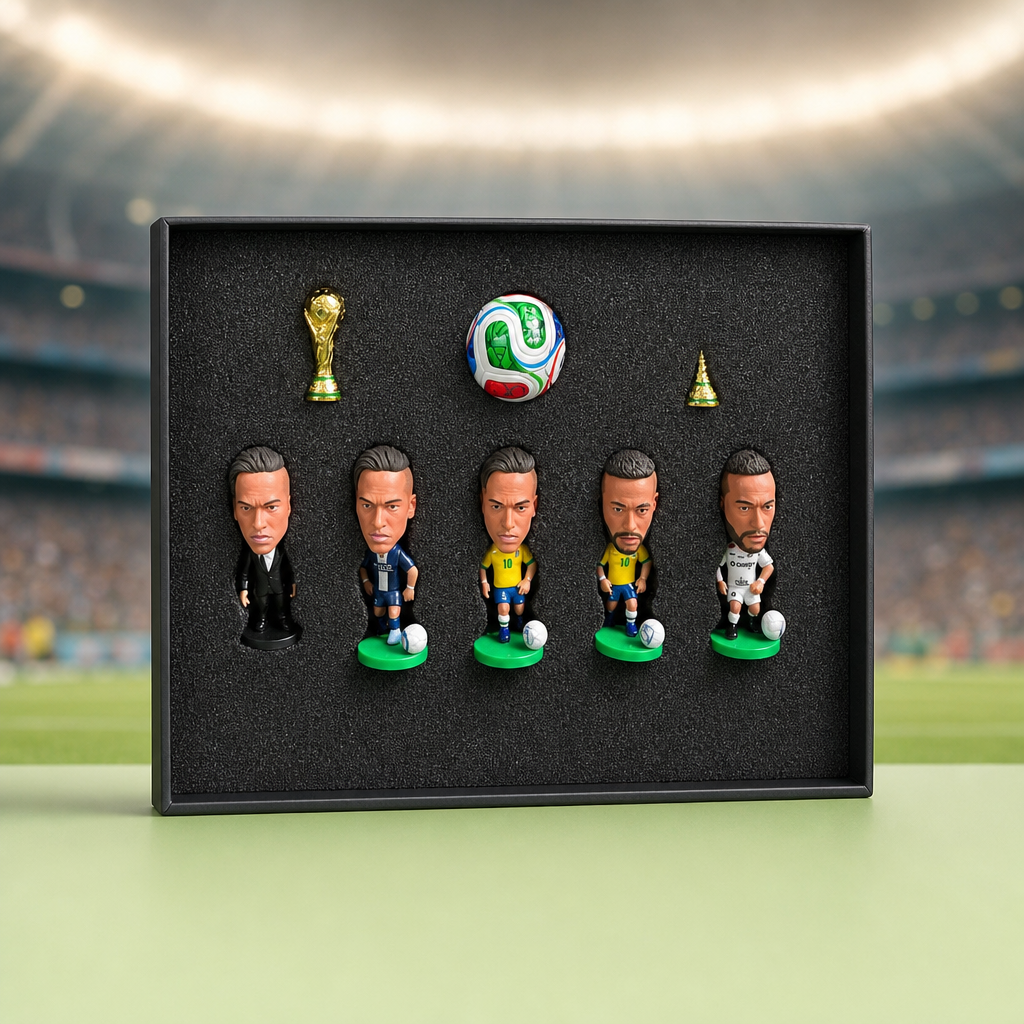 Offsideclub Premium World Cup Soccer Star Figure Gift Set - Collectible Mini Footballer Dolls with Replica Trophy & Match Ball, Deluxe Fan Memorabilia Display Box