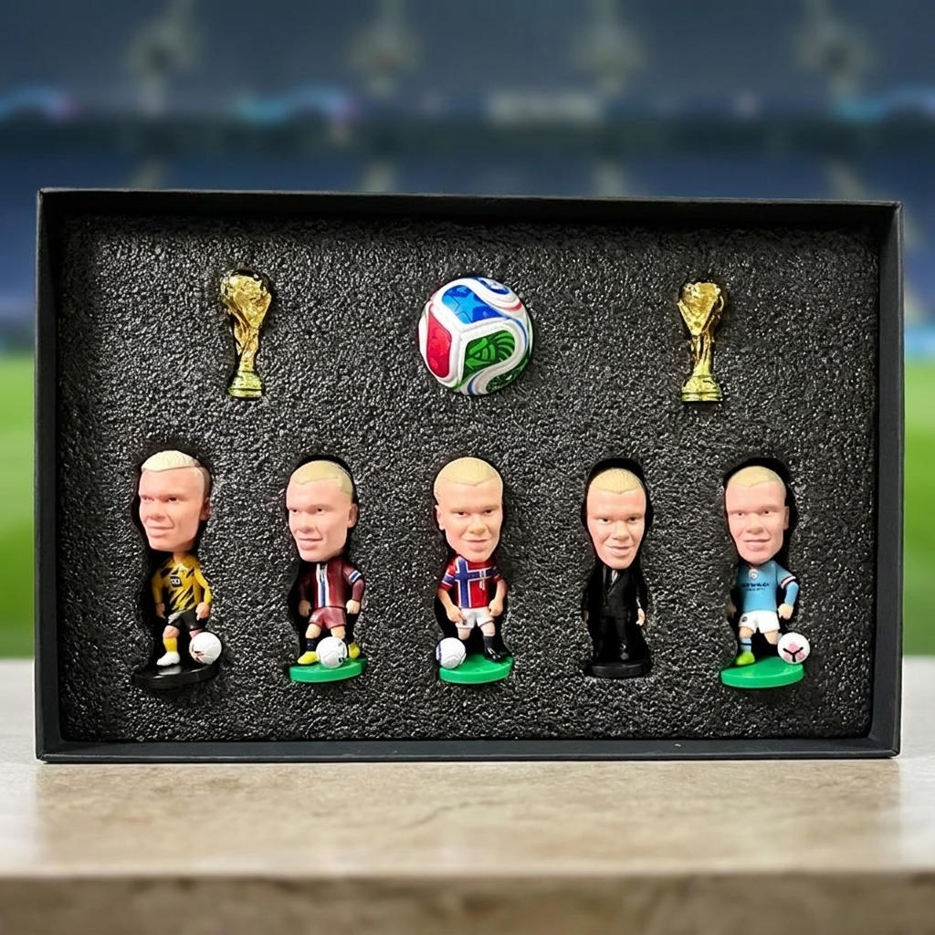 Offsideclub Premium World Cup Soccer Star Figure Gift Set - Collectible Mini Footballer Dolls with Replica Trophy & Match Ball, Deluxe Fan Memorabilia Display Box