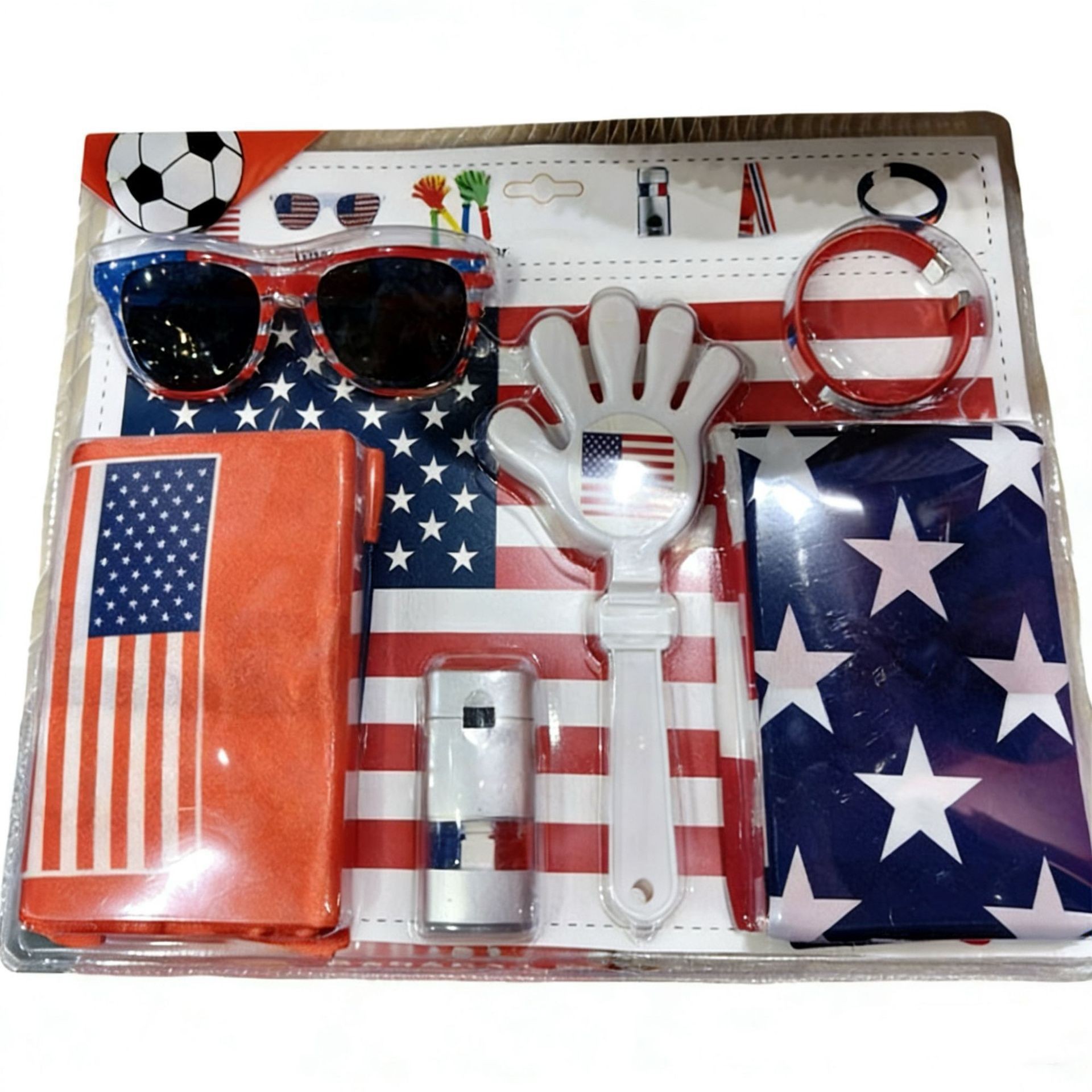 Ultimate 2026 World Cup Football Fan Cheer Kit - Party Packs with Country Flag, Sunglasses, Clapper & Face Paint