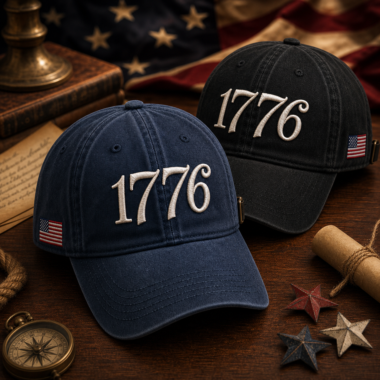 1776 Embroidered Hat Patriotic American Flag Cap
