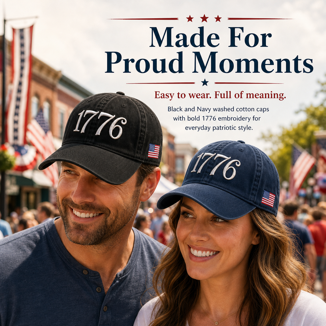 1776 Embroidered Hat Patriotic American Flag Cap