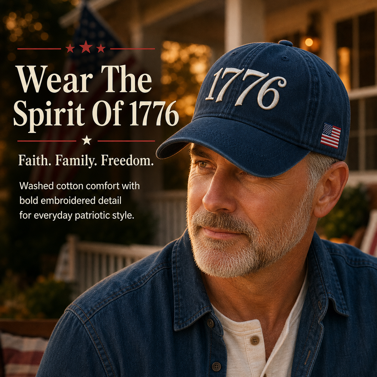 1776 Embroidered Hat Patriotic American Flag Cap