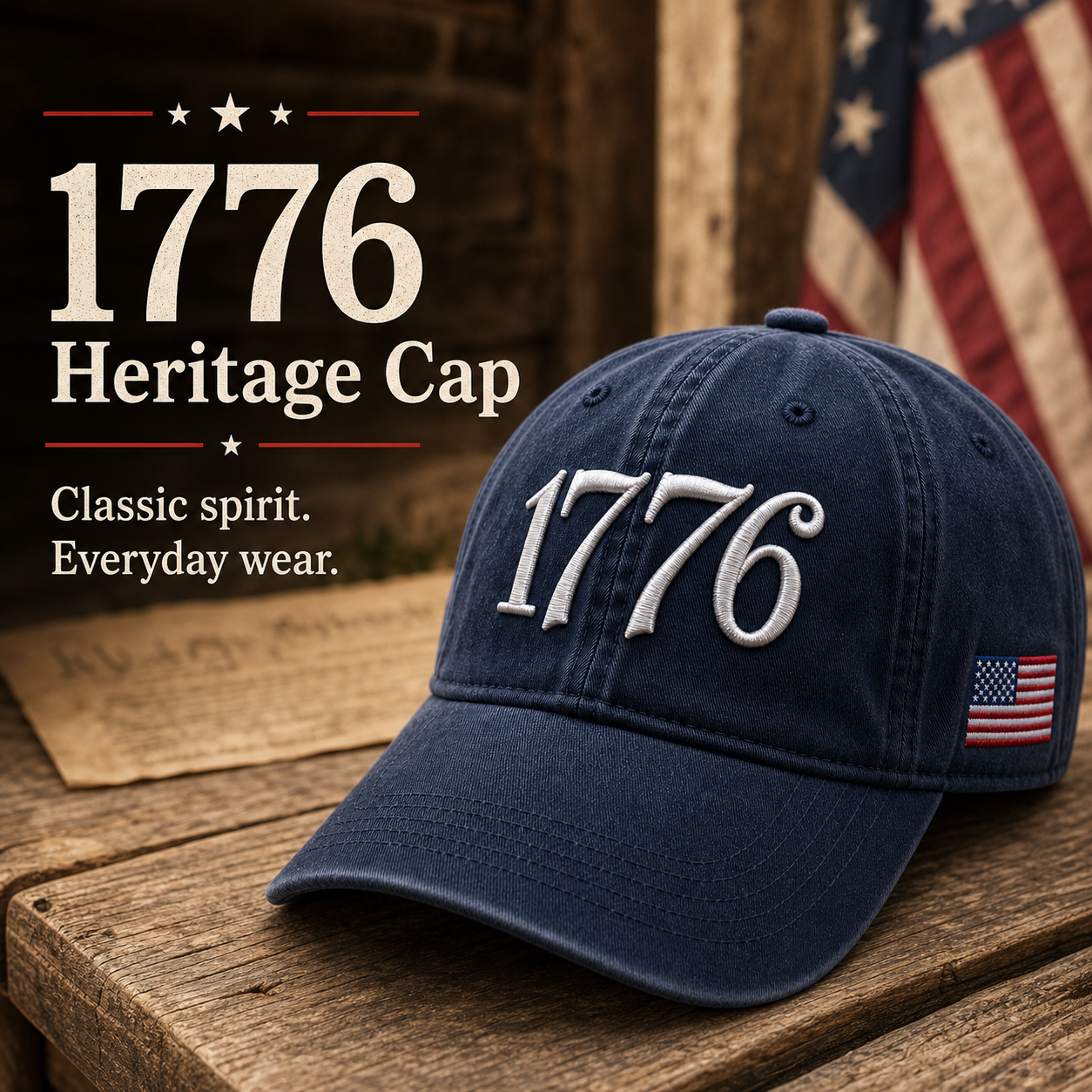 1776 Embroidered Hat Patriotic American Flag Cap