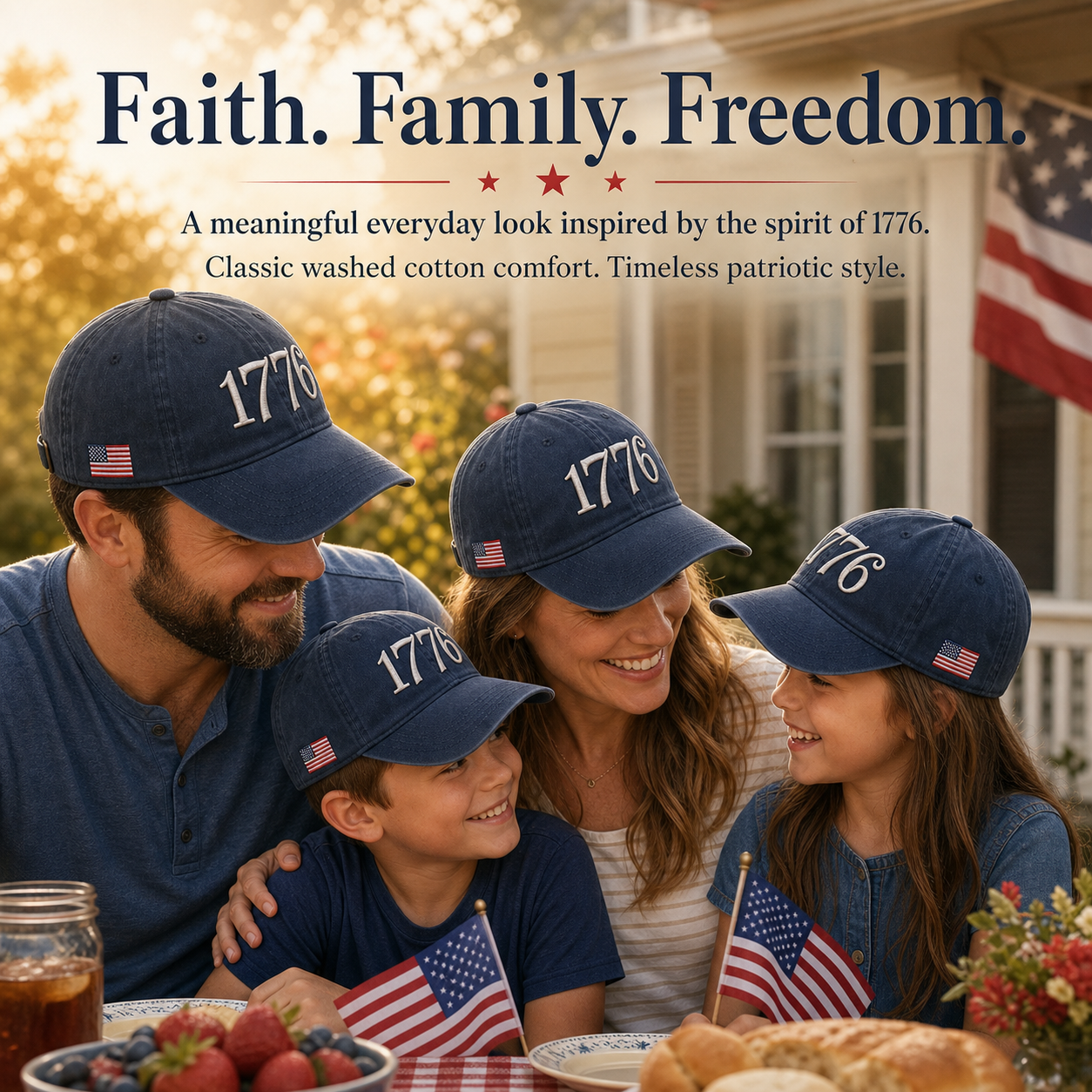 1776 Embroidered Hat Patriotic American Flag Cap