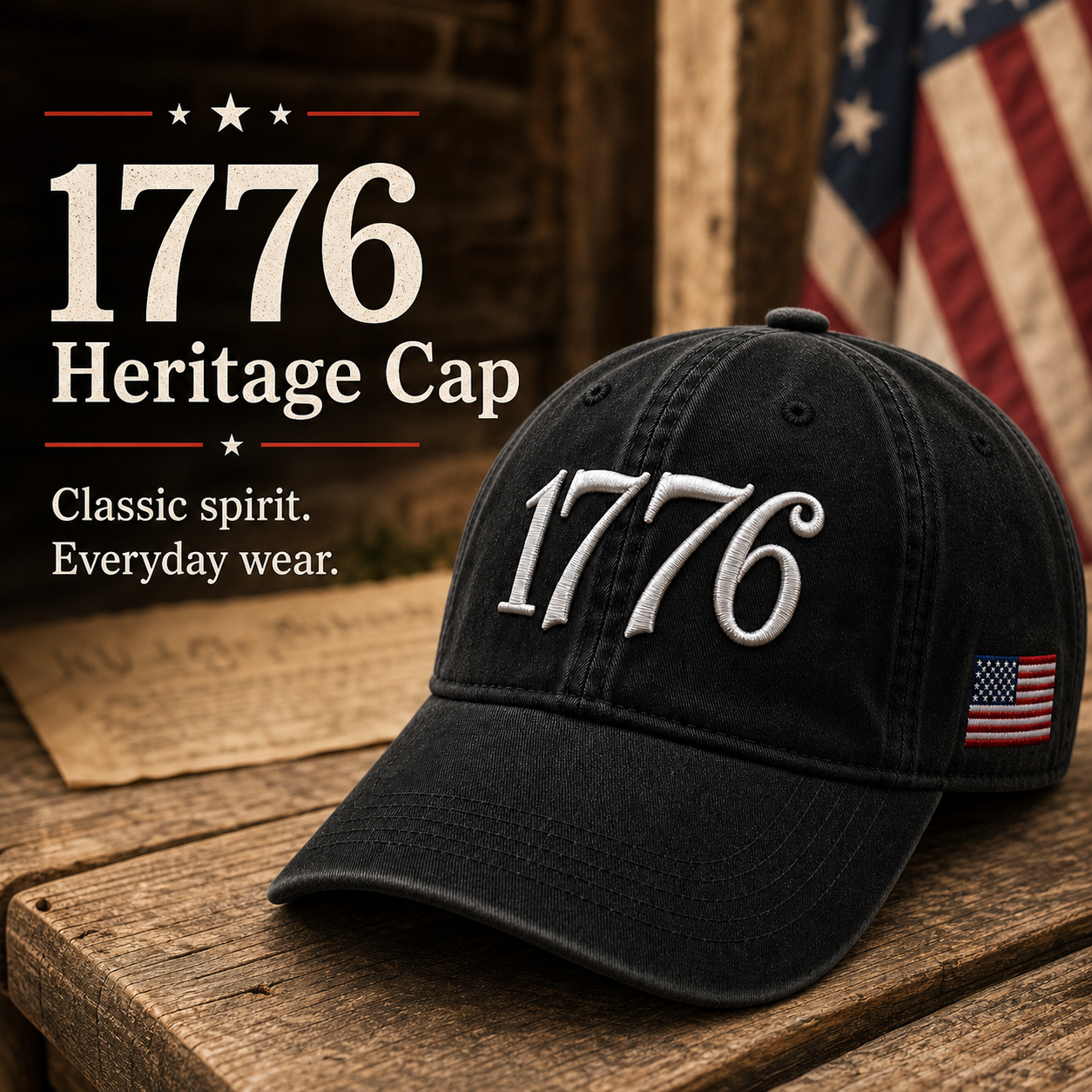 1776 Embroidered Hat Patriotic American Flag Cap