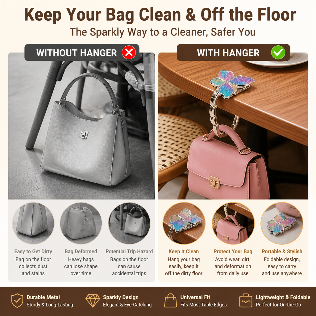 🔥Last Day Sale 49% OFF🎁Butterfly Foldable Handbag Hook – Stylish, Portable & Non-Slip Bag Hanger